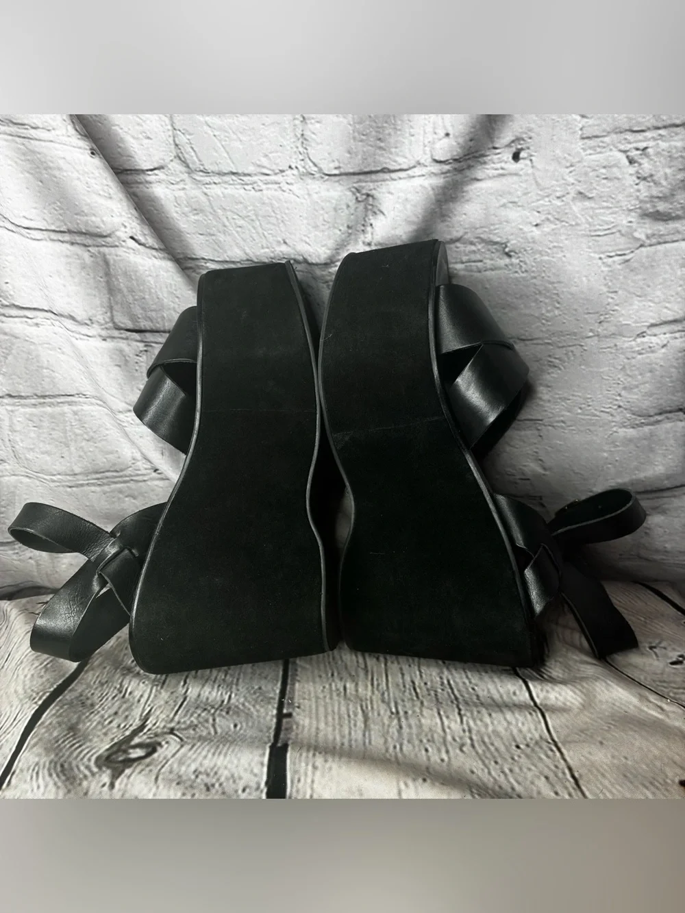 Vtg Kork-Ease Goth Bratz Black Chunky Suede Platform Leather Strappy Sandals 9